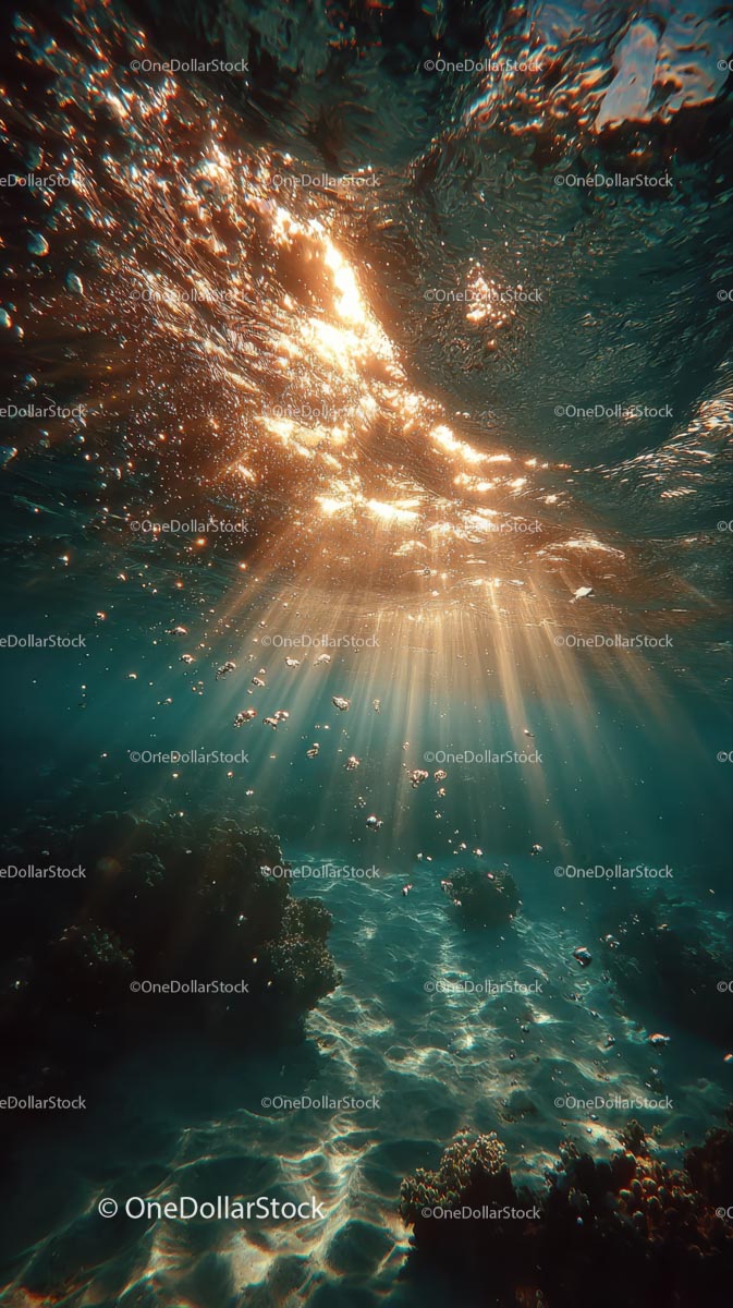 Enchanting Underwater Scene with Sunlight and Bubbles