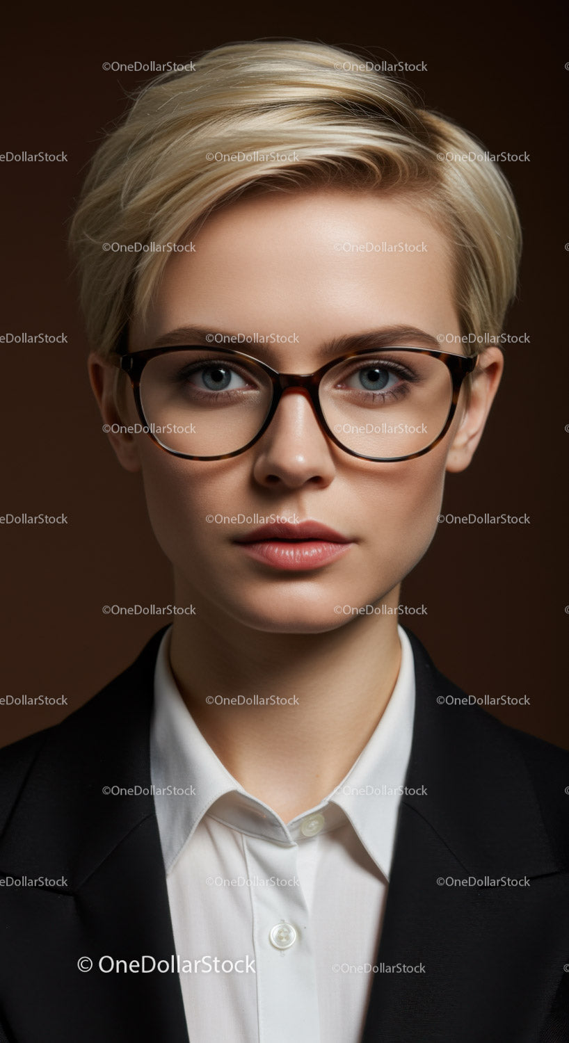 Confident Female Business Professional with Stylish Glasses