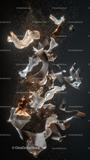 Dynamic Metallic Shards with Sparks and Dust Particles in Motion