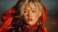 Striking Woman with Blue Eyes and Blonde Hair in Bohemian Style