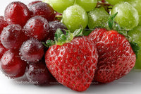 Juicy Strawberries and Green Red Grapes with Dew Drops