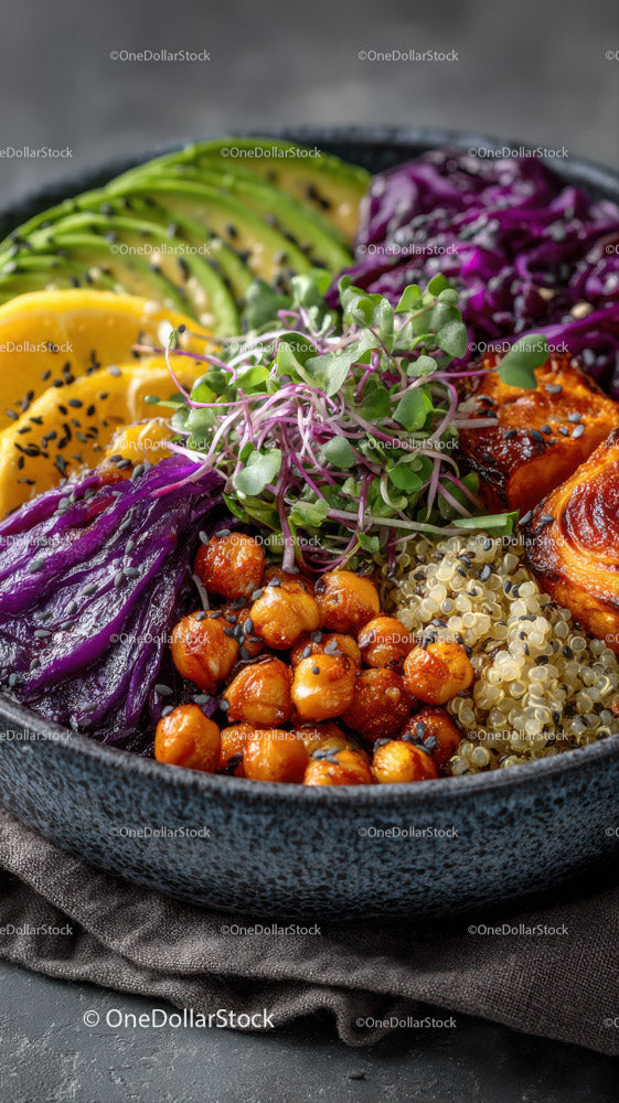 Colorful Plant-Based Bowl with Chickpeas Quinoa and Veggies