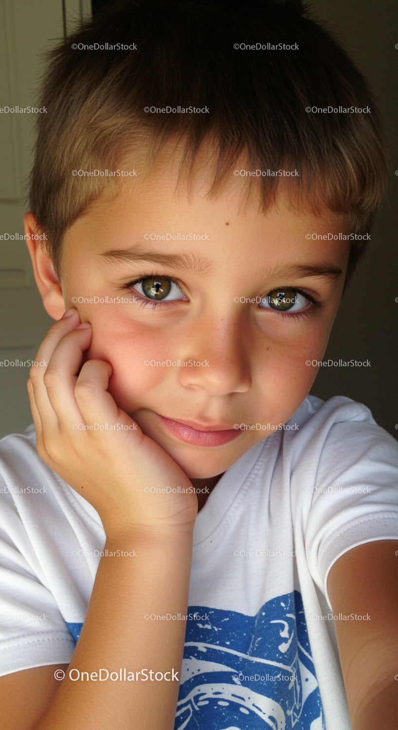 Close-up of a boy with expressive eyes and thoughtful expression