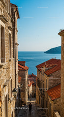 Charming Coastal Village with Red Tiled Roofs and Serene Ocean View