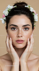 Freckled Woman with Floral Headband Portrait for Beauty and Fashion