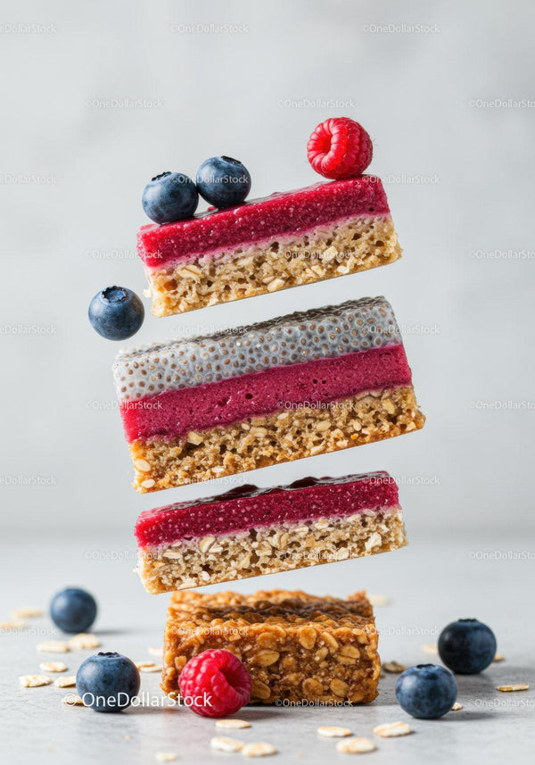 Healthy granola bars with berries and chia seeds