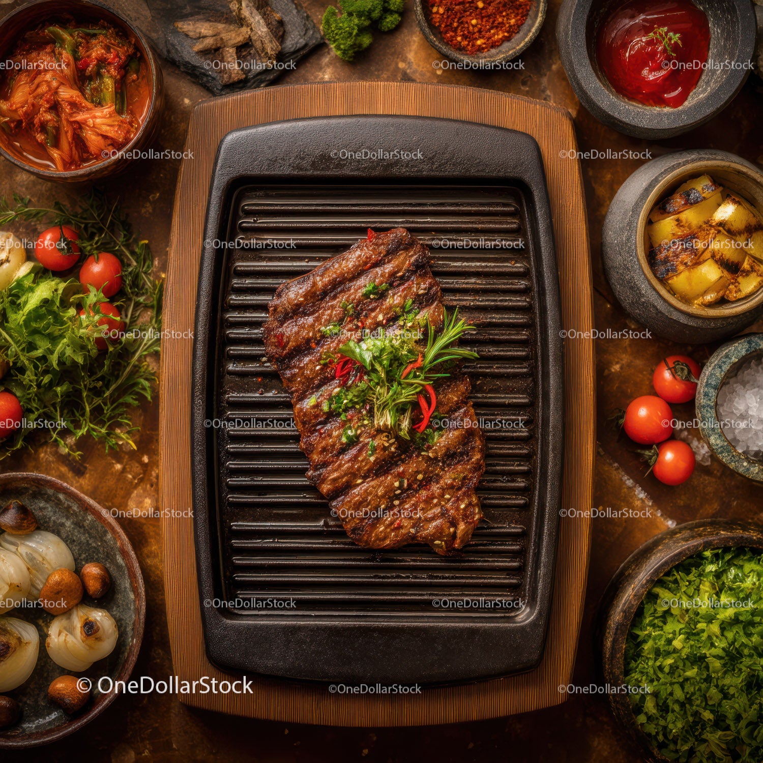 Gourmet Grilled Ribs with Fresh Herbs and Vegetables