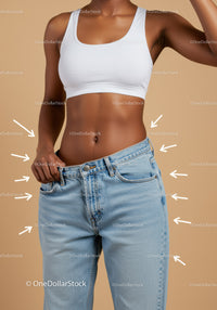Stylish Woman in Crop Top and Blue Jeans Showing Toned Midsection