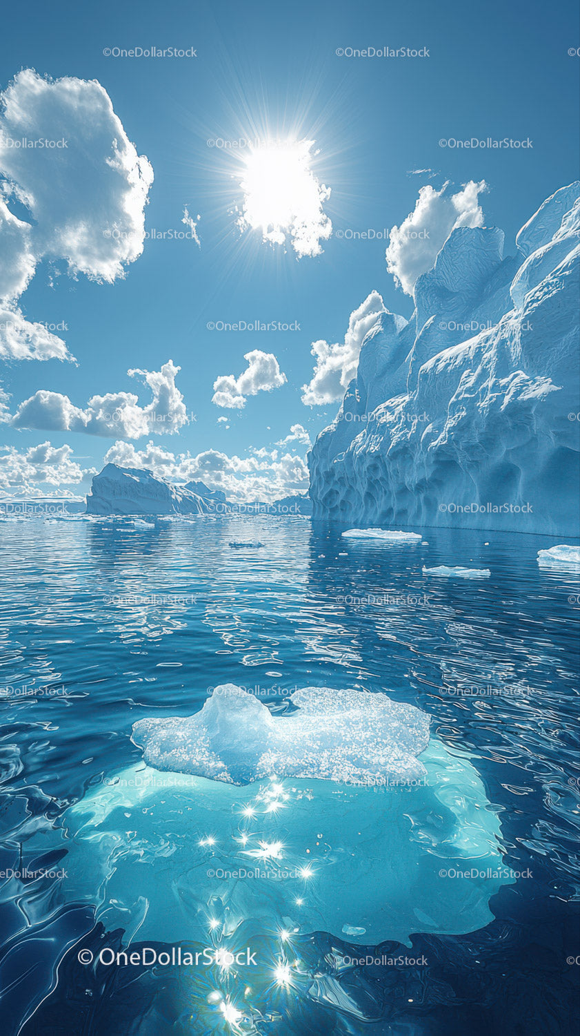 Majestic Iceberg Floating in the Arctic Ocean Under Bright Sun