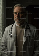 Senior Male Doctor in White Lab Coat and Stethoscope in Clinical Setting