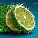 Close-Up of Fresh Lime with Mint Leaf and Water Droplets