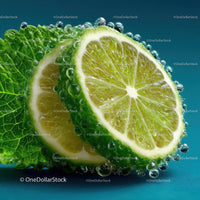 Close-Up of Fresh Lime with Mint Leaf and Water Droplets