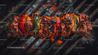 Juicy Grilled Meat Skewers with Charred Edges on Open Flame