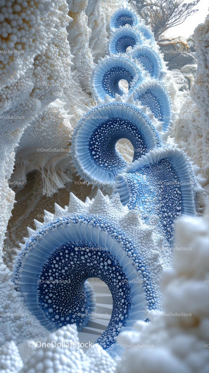 Blue and White Spiral Coral Formations in Underwater Reef Scene