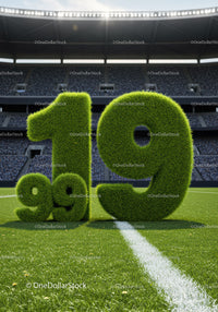 Large Grass Numbers on Football Field with Stadium Lights