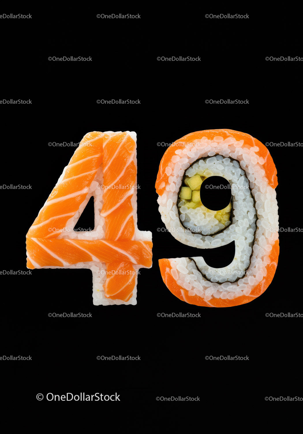 Kreatywne rolki sushi numer cztery i dziewięć na czarnym tle