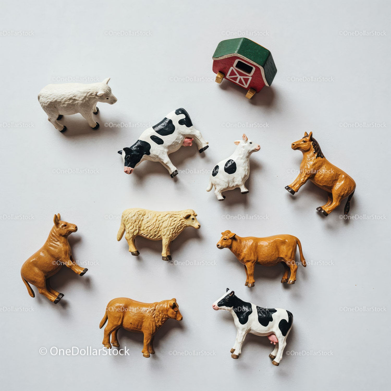 Collection of Farm Animal Toy Figures Including Cow Horse Sheep and Pig