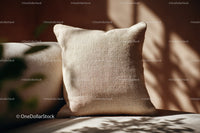 Beige Linen Pillow on Cozy Sofa With Natural Lighting