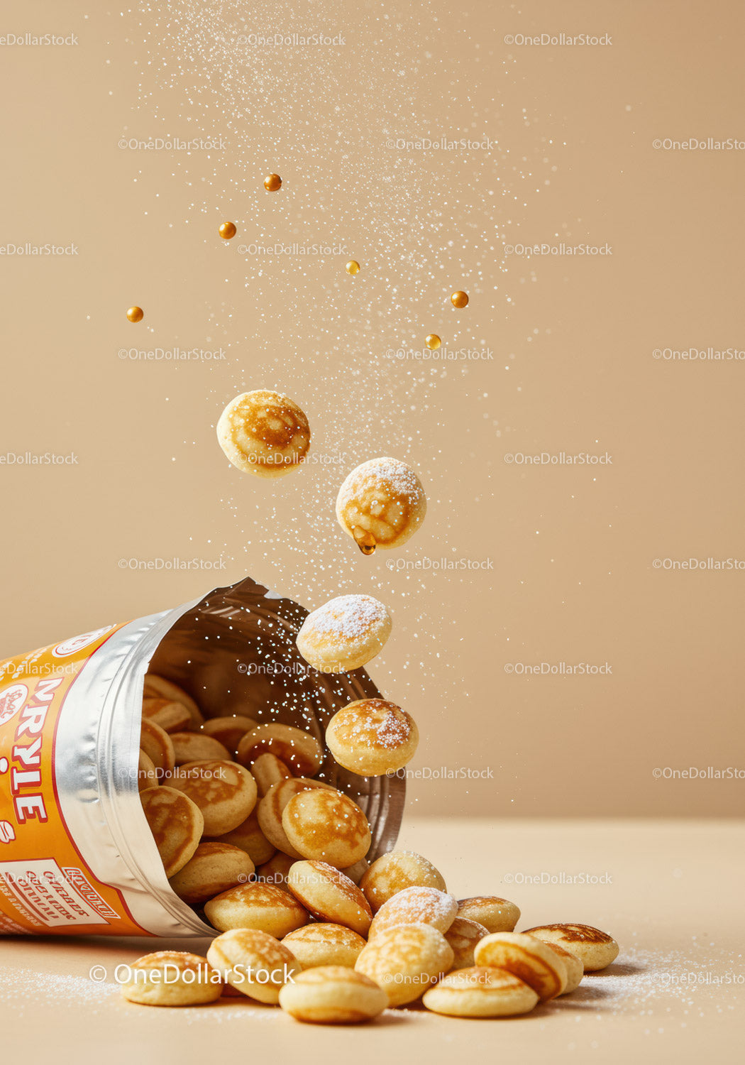 Mini Pancakes Falling from Open Snack Package