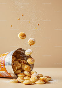 Mini Pancakes Falling from Open Snack Package