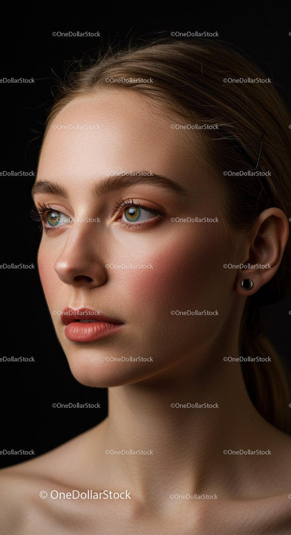 Close-Up of Young Woman with Blonde Hair and Blue Eyes