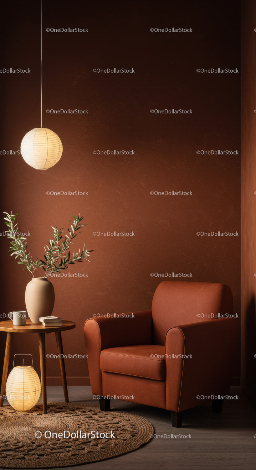Cozy Leather Armchair in Warm Earth Tone Corner