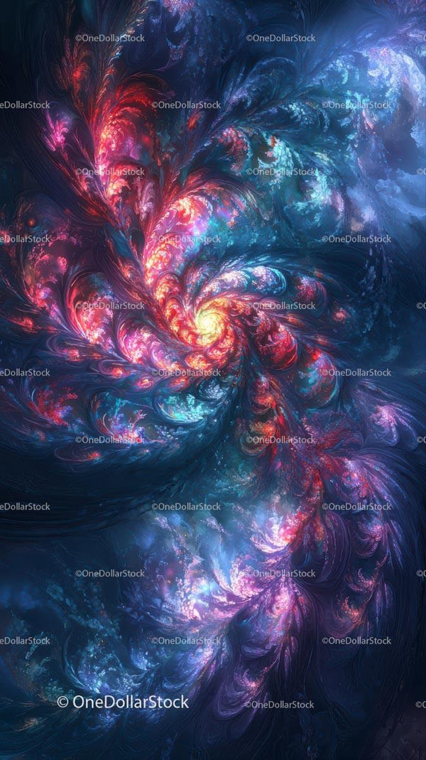 Vibrant Galaxy Swirl with Neon Colors and Light Trails