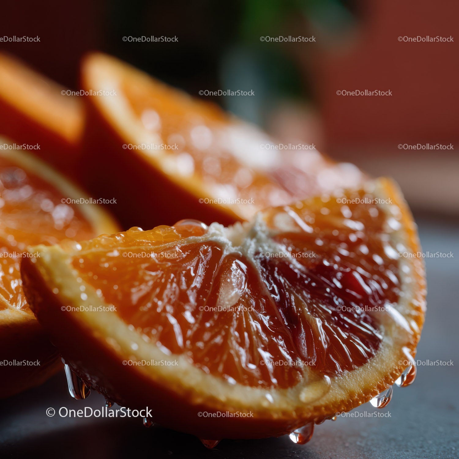 Close-up of Juicy Orange Slices with Water Droplets