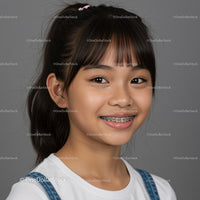Young Girl with Braces Smiling Cheerfully in Studio Portrait