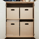 Beige Storage Boxes on Tidy Wooden Shelf for Home Organization