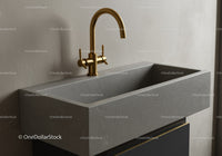 Modern Concrete Sink with Gold Faucet in Stylish Bathroom