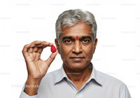 Mature Man with Gray Hair Holding Raspberry For Health and Wellness