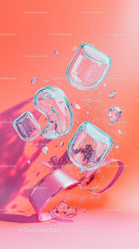 Frozen Ice Cubes Falling Over Bright Pink Background