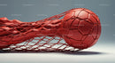 Red Soccer Ball in Goal Net with Dynamic Sports Atmosphere