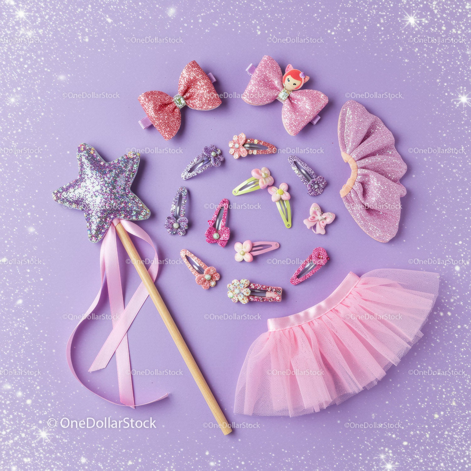 Girls Pink and Purple Glitter Hair Accessories Set
