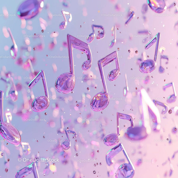 Floating Transparent Purple Musical Notes