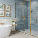 Modern bathroom with gold accents and floral decor