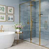 Modern bathroom with gold accents and floral decor