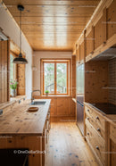 Cozy Rustic Wooden Kitchen with Large Window and Natural Light