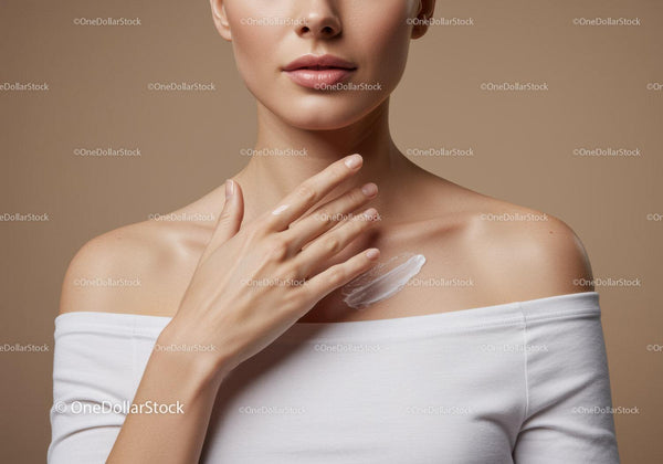 Elegant Woman Applying Moisturizer with Smooth Skin and Natural Glow