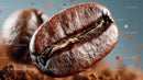 Flying Coffee Beans in Motion on a Dark Background