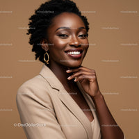 Elegant African American Woman with Beaming Smile in Studio Portrait