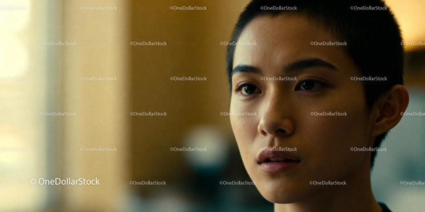 Thoughtful young woman with short hair in soft lighting