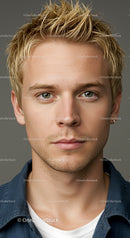 Young Man with Blond Spiky Hair and Blue Eyes