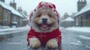 Cute Golden Retriever Puppy Wearing Red Sweater Playing in Snow