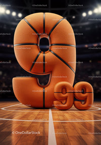 Basketball Styled Number Nine on Court Floor