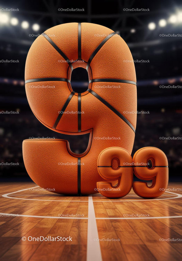 Basketball Styled Number Nine on Court Floor