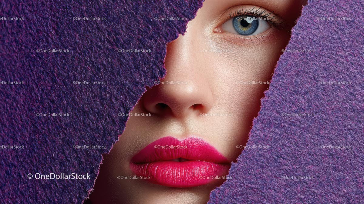 Beautiful Woman with Radiant Pink Lips and Artistic Background