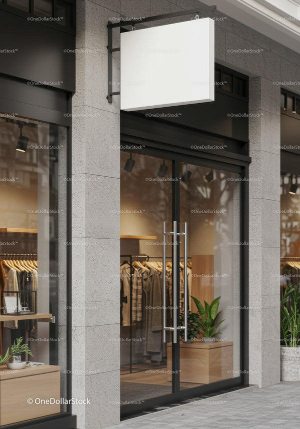 Modern Clothing Store Entrance with Minimalist Decor JPG Mockup Image