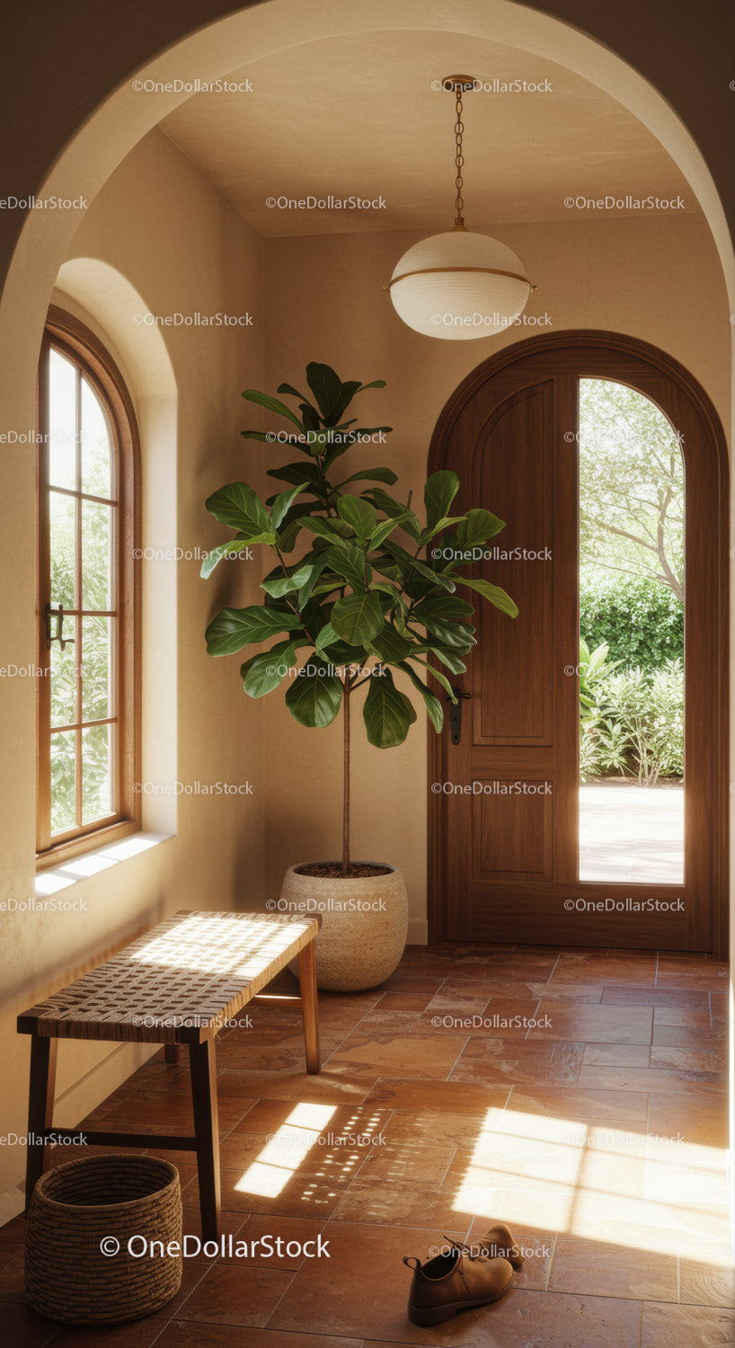 Bright Mediterranean Entryway with Natural Elements